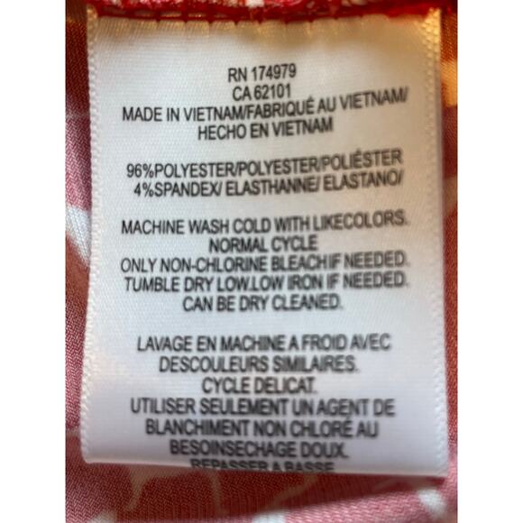 BCBGMaxAzria Faux Wrap Dress NWOT Abstract Red White V-Neck Stretch Sz S Career - Picture 6 of 8